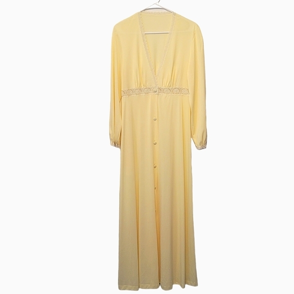 Vintage Vanity Fair nightgown house coat dress button down maxi robe yellow 36 - Picture 1 of 15